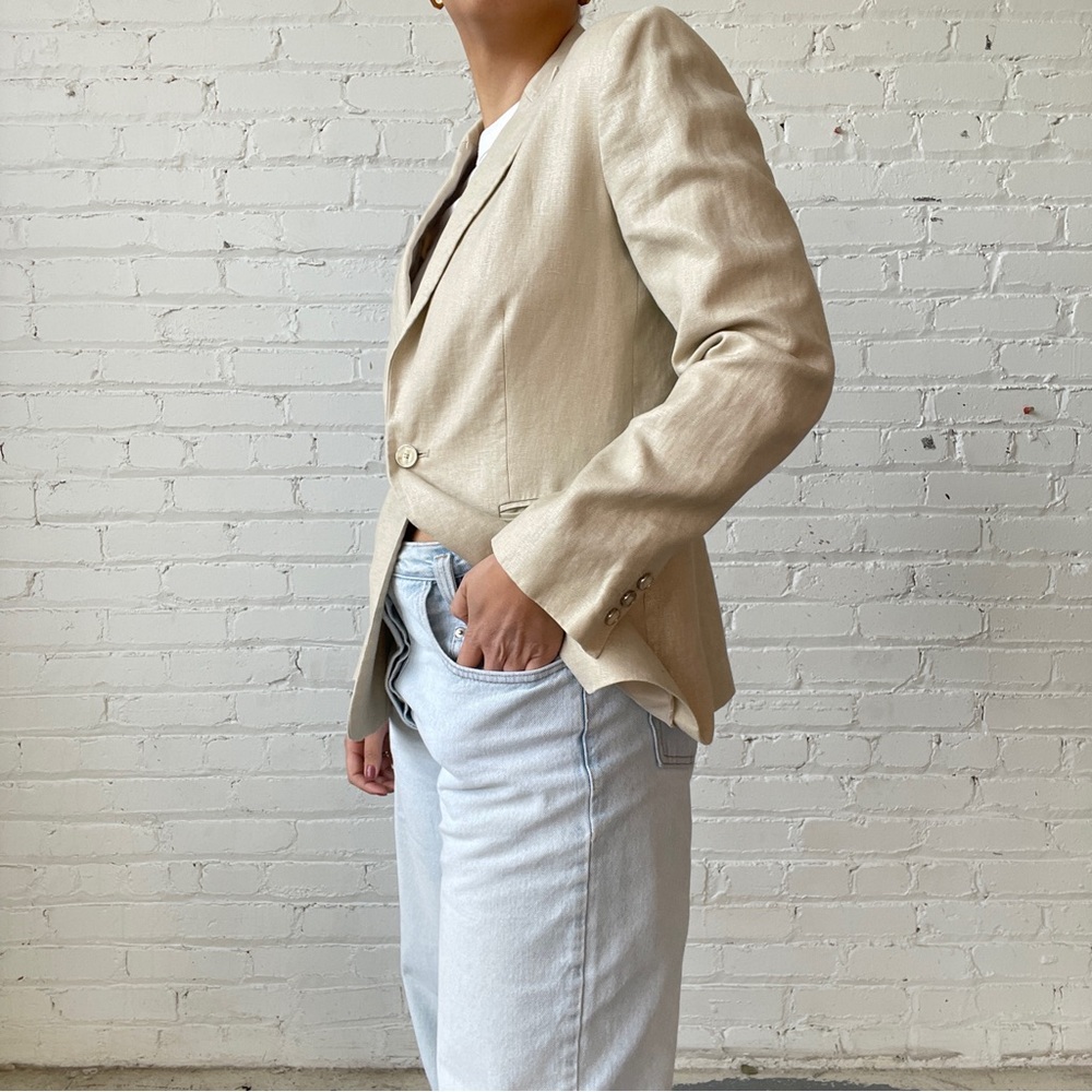 Vintage Calvin Klein Linen Beige Blazer with. Slight Shine - Picture 4 of 7